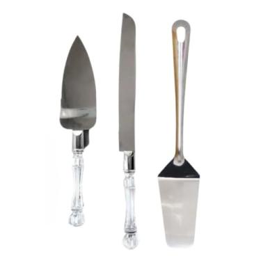 Imagem de Kit Espátulas e Faca para Bolo em Inox com Cabo Cristal(Espatula/Faca/Espatula Inox)
