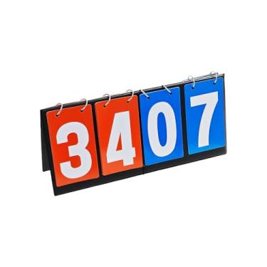 Imagem de pson Flipper de placar de mesa portátil, marcador de pontuação multiesportivo para basquete, tênis, badminton e jogos de mesa (4 dígitos, vermelho e azul)