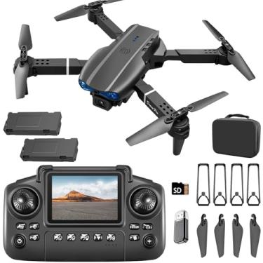 Imagem de elecci Drone E99 com controlador de tela, duas baterias, retenção de altitude, decolagem/pouso com uma tecla, evitar obstáculos ativos. Com estojo preto para transporte externo (preto - 2 baterias)