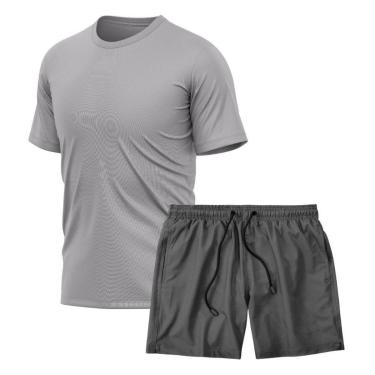 Imagem de Kit Camiseta Manga Curta Dry Cinza + Short Tactel Academia Caminhada Gênero:Homem;Tamanho:P;Cor:-Masculino