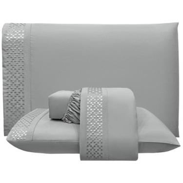 Imagem de Jogo de Lençol Queen Quadratto Bordado 300 Fios Micropercal 4 Peças Ci