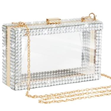 Imagem de Dansydaisy Bolsa feminina de acrílico transparente com strass, bolsa pequena transparente com alça de corrente dourada aprovada pelo estádio
