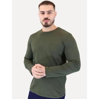 Imagem de Camiseta Calvin Klein Jeans Masculina Manga Longa Rubber CK Frontal Verde Militar-Masculino