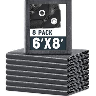 Imagem de GliCraft Pacote com 8 lonas grandes de 1,8 x 2,4 m 5,5 Mil Lonas resistentes à prova d'água capa de barraca multiuso para casa, barcos, carros, acampamento, pátio, móveis, telhado, capa protetora de