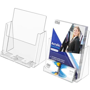 Imagem de KTRIO Suporte de folheto de acrílico 21,5 x 28 cm, suporte de folheto com porta-cartão de visita, suporte de literatura de panfleto transparente, porta-panfletos de plástico para folhetos, revistas,