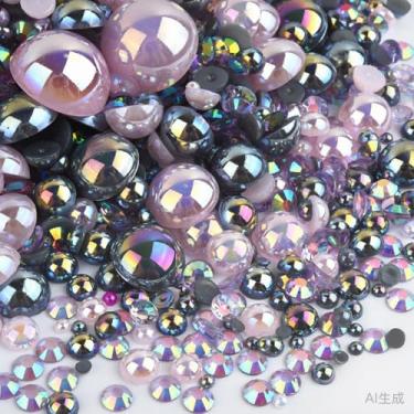 Imagem de 500 peças ABS pérolas semi-redondas e resina flatback strass tamanhos variados kit sortido para fazer joias DIY, arte de unhas, decoração de artesanato (cor 17)
