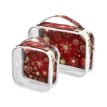 Imagem de GAIGEO Saco de tolietria de plástico transparente de Natal Papai Noel em azul, bolsa de higiene pessoal para carro, bolsa de higiene de viagem para mulheres, pacote com 2, Enfeites de Natal e flocos