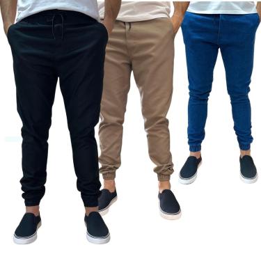 Imagem de Kit 3 Calça Joer Masculina Jeans Sarja Com Punho Elástico-Masculino