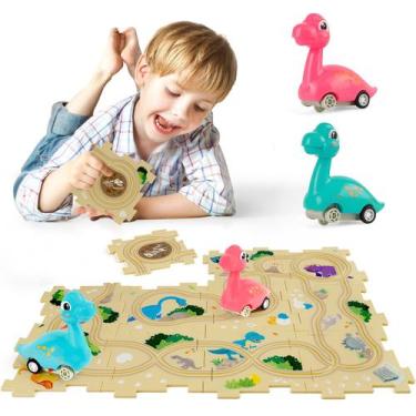 Imagem de Conjunto de pistas de carros infantis Puzzle Racer YOOYID Dinosaur com
