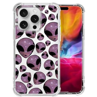 Imagem de Capa para iPhone 16 Pro Max, capas roxas alienígenas transparentes com estampa fofa para meninas, mulheres, homens, fina, macia, à prova de choque
