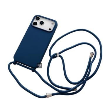 Imagem de Capa Case Capinha Para iPhone 17 PRO MAX Silicone Com Cordão Alça De Pescoço Ajustável Veludo Premium (AZUL MARINHO)