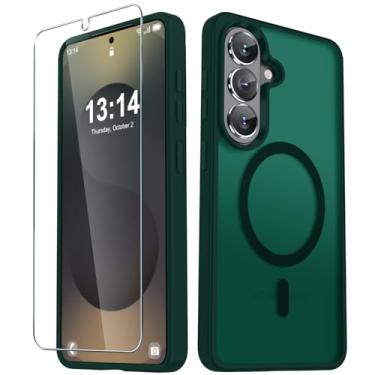 Imagem de YENAPOON Capa para Samsung Galaxy S26, capa magnética fosca [atualizada em 2026] com 1 protetor de tela, suporte para MagSafe, proteção militar à prova de choque, parte traseira fosca translúcida