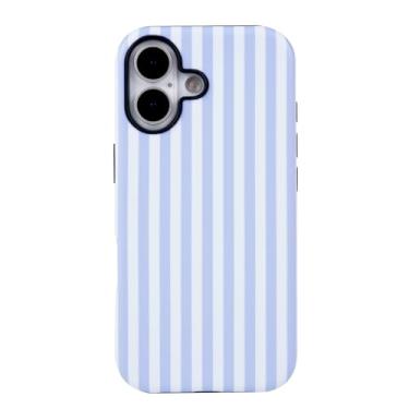 Imagem de YOYORI Capa para iPhone 16 linda capa de telefone listrada para mulheres e meninas, à prova de choque fina TPU e capa protetora de policarbonato rígido 2024 6,3 polegadas azul