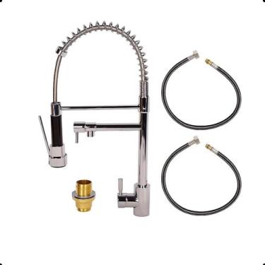 Imagem de Torneira Gourmet Cozinha Inox 51cm Monocomando Ducha Flexível Giratóri