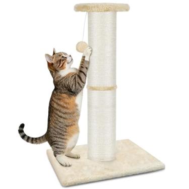 Imagem de PAWSCRAT Poste arranhador para gatos de 81 cm de altura, arranhador de sisal natural de grande diâmetro com bola pendurada, resistente a arranhões e durável, resistente a arranhões para gatos internos