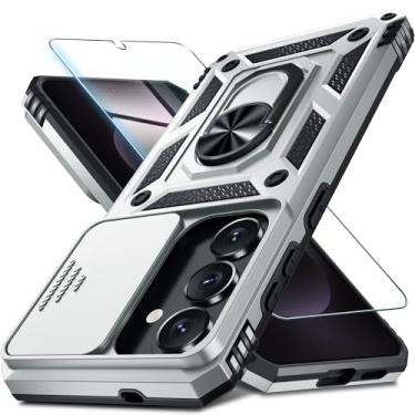 Imagem de Janmitta Compatível com Samsung Galaxy S26+ Plus Capa de lente de câmera deslizante embutida + protetor de tela + suporte de anel de dedo, capa de telefone de corpo inteiro resistente à prova de