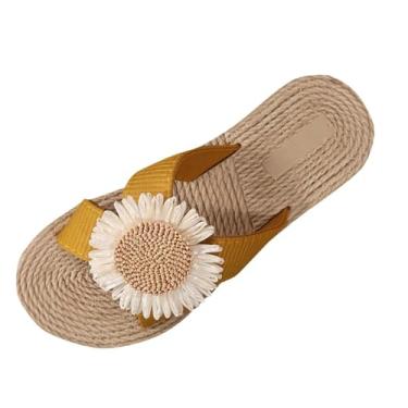 Imagem de Sandália feminina moderna casual versátil com corda de palha primavera verão confortável para uso ao ar livre, Amarelo, 36