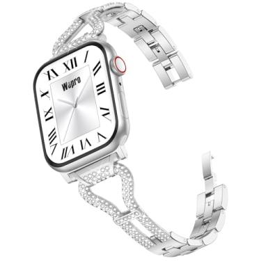 Imagem de Wepro Pulseira feminina de metal brilhante para Apple Watch, séries 11, 10, 46 mm, 42 mm, 6, 5, 4 SE, 3, 2ª geração de 40 mm, 44 mm, 9, 8, 7, 45 mm e 41 mm, Ultra 3 2 49 mm, 3, 2, 1, 38 mm e 42 mm