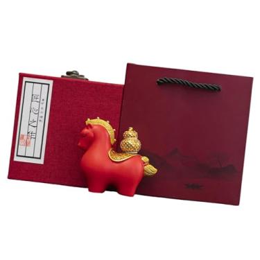 Imagem de Generic Estátua de Cavalo Feng Shui Decoração Colecionável Escultura Artesanal em Resina Ornamento de Mesa para Entrada Centro de Mesa, Caixa de Presente Vermelha em Formato de Cabaça