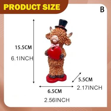 Imagem de UGPLM Estatueta de vaca Terras Altas em resina, estilo rústico, para decoração de mesa, cozinha, estante ou como presente de Dia dos Namorados, Macho