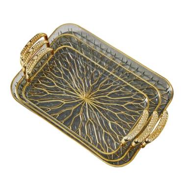 Imagem de Baoblaze Conjunto de 3 Bandejas Retangulares com Alça para Servir Perfumes, Organizador de Banheiro para Hotel, Inauguração de Casa, Jantar e Festas, Claro E Cinza