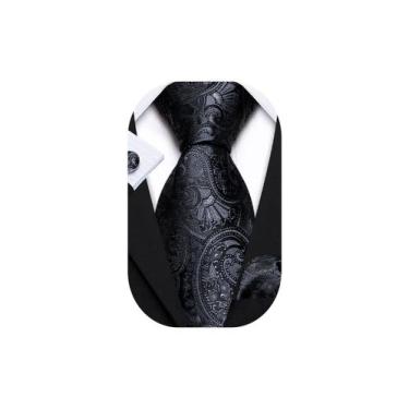 Imagem de Conjunto de Corbata Barry.Wang con Gemelos y Pañuelo de Seda Negra Tej