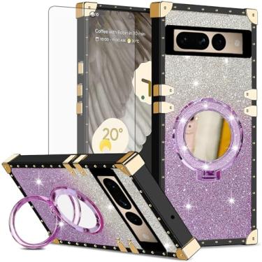 Imagem de Asuwish Capa de celular para Google Pixel 7 Pro 5G com protetor de tela de vidro temperado e anel espelhado com glitter brilhante suporte rígido Pixel7Pro Pixel7 XL Seven 7Pro 6.7 mulheres meninas