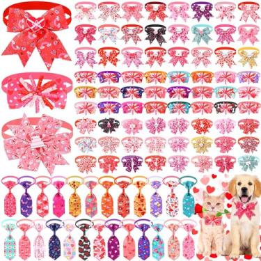 Imagem de Huhumy 100 coleiras de gravata borboleta para cães Dia dos Namorados a granel Dia dos Namorados gravata borboleta ajustável coração filhote de cachorro coleiras para pequenos e médios acessórios de