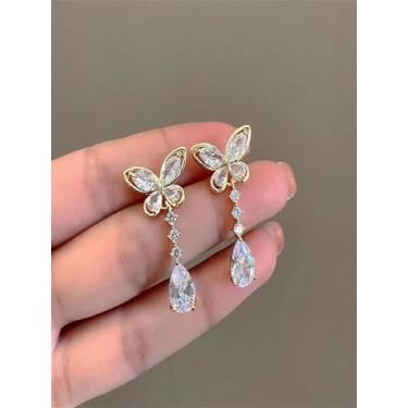 Imagem de Um par de brincos de diamante de borla de lágrima de borboleta, acessórios femininos delicados e elegantes, adequados para uso diário, férias e ocasiões especiais.