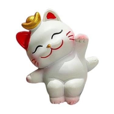 Imagem de Bothyi Pequena estatueta de gato da sorte para decoração de mesa, divertida e fofa, para painel de carro, tela de navegação, TV ou, Style C