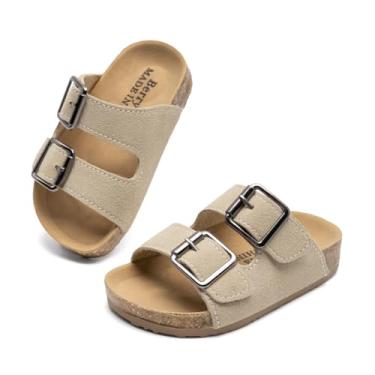 Imagem de Sandália infantil com fivela dupla, palmilha de cortiça, alça ajustável, confortável, casual, bico aberto para uso diário, Bege, 21