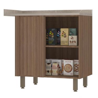 Imagem de Balcão De Cozinha Com Tampo Canto Reto 95 Cm 1 Porta Aspen Luciane Móveis cinza Puro