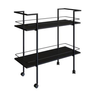 Imagem de Carrinho Bar Industrial com 2 Prateleiras P1036 Preto - Placa e Ponto