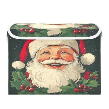 Imagem de SEHANY Linda caixa de armazenamento de Papai Noel de Natal com tampas e alças, organizador de cestas de armazenamento de tecido dobrável, caixas de armazenamento de cubos grandes para roupas, cobertor