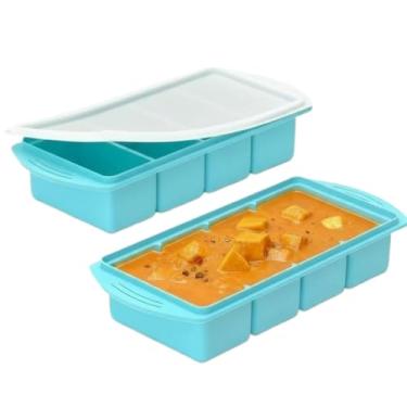 Imagem de Bandeja grande de silicone para freezer com tampas – Recipiente de armazenamento de alimentos de 500 g para sopas, refeições e cubos de gelo, seguro para forno e lava-louças