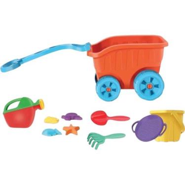 Imagem de Carriola Praia Com Acessórios Rodinhas e Alça Puxar Regador - Divertoy