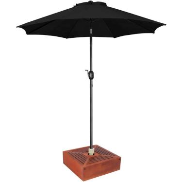 Imagem de Kit Ombrelone Guarda Sol 3m Articulado Preto com Base Revestida Madeira Jardim Piscina Praia - AMZ