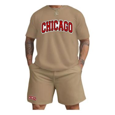 Imagem de Kit Camiseta + Short Moletom Conjunto Chicago Moda - Luken, Bege, GG