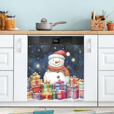 Imagem de xigua Linda capa magnética de boneco de neve de Natal, adesivos magnéticos decorativos antiarranhões para painel de geladeira e lava-louças, decoração personalizada de cozinha doméstica 58 x 66 cm