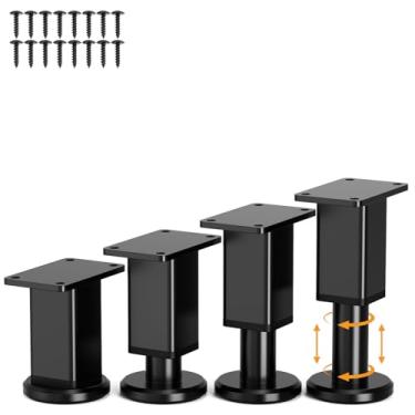 Imagem de Smipam 4 peças de pernas de móveis de metal ajustáveis, 8 a 12,4 cm, pernas de sofá de substituição resistentes com base de borracha antiderrapante, suportes de pé para cama para sofá/mesa/sofá/cômoda