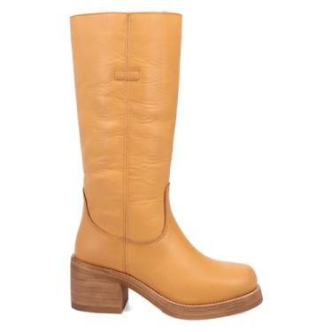 Imagem de Dingo Botas femininas casuais Vagabond bico redondo sem cadarço até o joelho salto médio 5-7,6 cm - amarelo, Tanchagem, 41