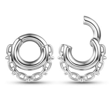 Imagem de Twolobes 2 peças de pesos de orelha Hoop Chian para orelhas esticadas, hipoalergênicos 316 ganchos de orelha de aço inoxidável brincos plugues túneis calibres 2g (6 mm) joias corporais mulheres homens