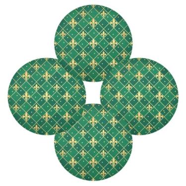 Imagem de Wassud Jogo americano conjunto de 4 tapetes de mesa redondos de flor de lis de diamante verde para cozinha e jantar tapetes laváveis resistentes ao calor decoração de mesa 39 cm