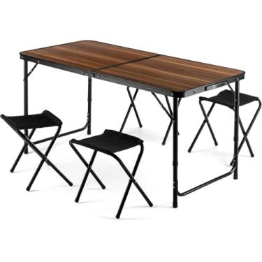 Imagem de Mesa Dobrável Alumínio 120x60 + 4 Bancos ORNNAMENT Camping Portátil Vira Maleta