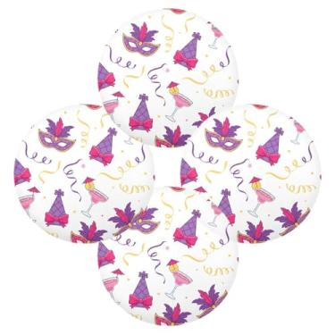 Imagem de Wassud Jogo americano conjunto de 4 tapetes redondos de fita de carnaval para cozinha e jantar tapetes laváveis resistentes ao calor para decoração de mesa 39 cm