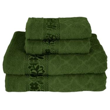 Imagem de Conjunto de toalhas, conjunto de 4 peças 2 toalhas de banho + 2 toalhas de rosto 100% algodão premium Altamente absorvente Toque aveludado e macio (Verde Bronze)