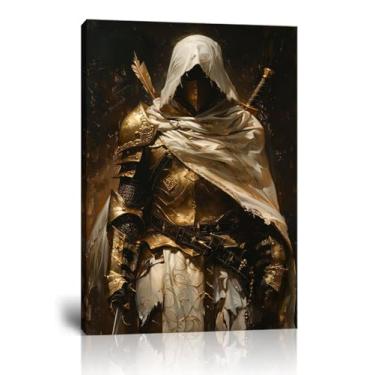 Imagem de Arte de parede retrô guerreiro para quarto, sala de estar, escritório, decoração de casa, decoração de quarto masculino, imagens em tela emolduradas