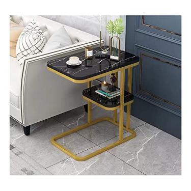 Imagem de Mesa lateral de sofá moderna pequena mesa de centro mesa de cabeceira quadrada com prateleira de armazenamento de 2 camadas mesa de sofá resistente para sofá sala de estar quarto (cor: branco 2