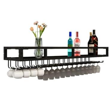 Imagem de pcagfaajmh Rack de vinho montado na parede, rack de vidro de vinho suspenso com parafusos, gancho de taça de vinho preto/dourado, prateleira de vinho de metal estável fácil de instalar, para bar de