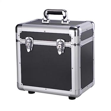 Imagem de KEG801302 Caixa de armazenamento de discos de vinil doméstico para discos de 25,4 cm e 30,5 cm, colecionador e organizador com trava, cubo resistente com armazenamento de moldura de liga de alumínio